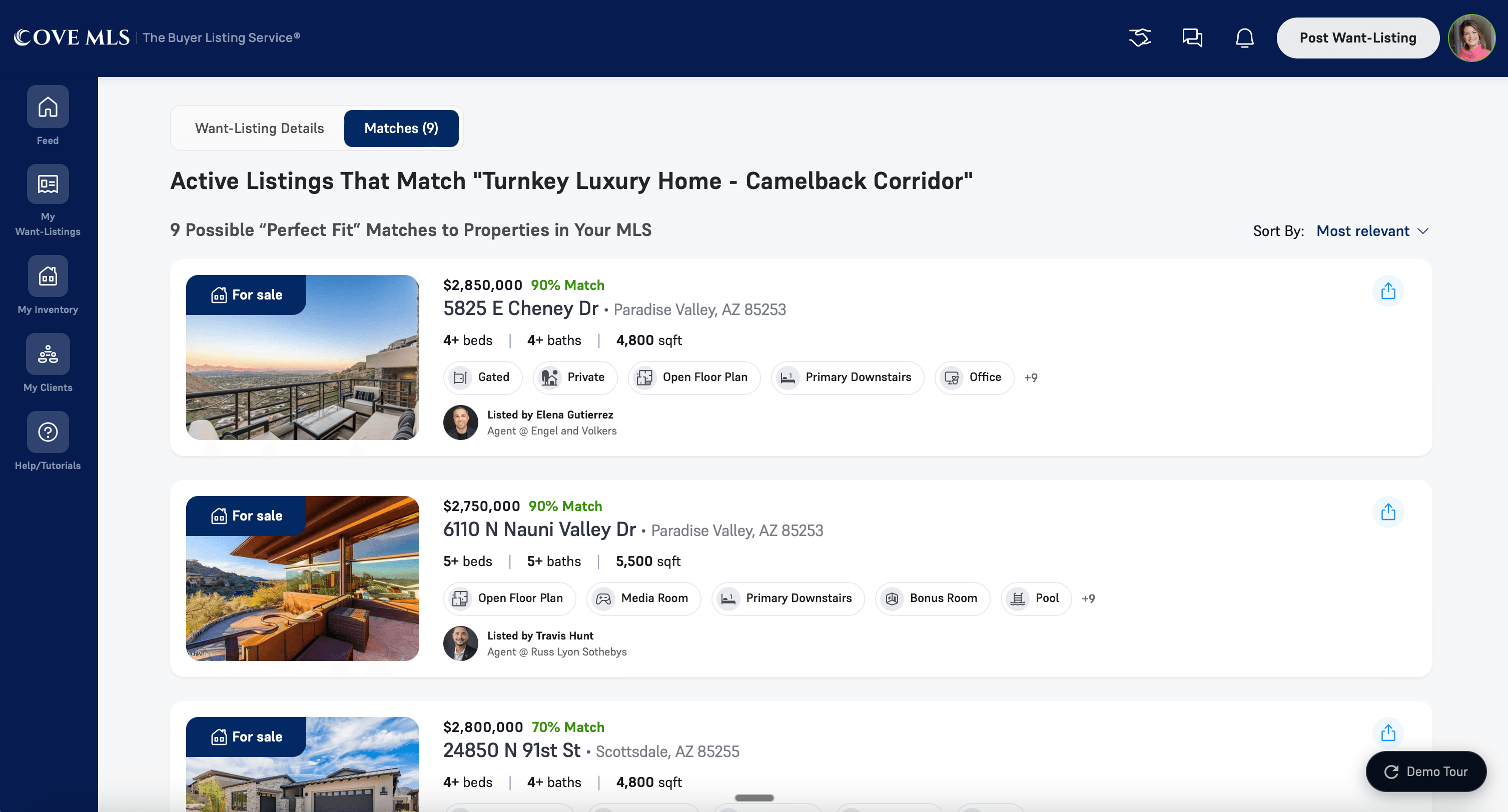 MLS listings matched with buyer Want-Listings